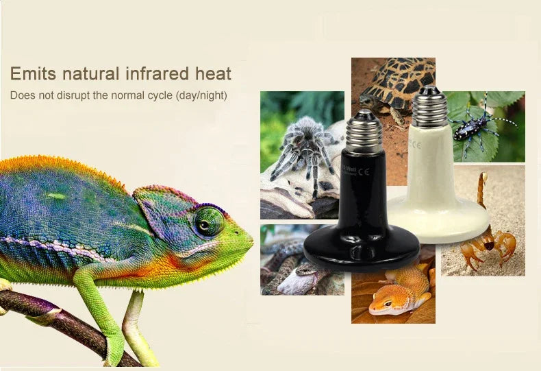E27 110V/220V Reptile Terrarium Supplies Reptile Ceramic Heat Lamp 25W 50W 75W 100W Infrared Heater for Turtles Lizards Snakes