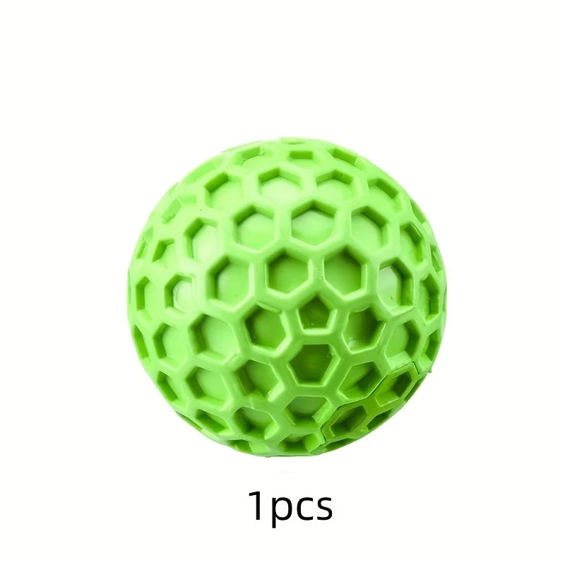 Tough Natural Rubber Dog Chew Toy Indestructible Squeaky Ball for Aggressive Chewers Beef Flavor Hexagonal Design Dental Health