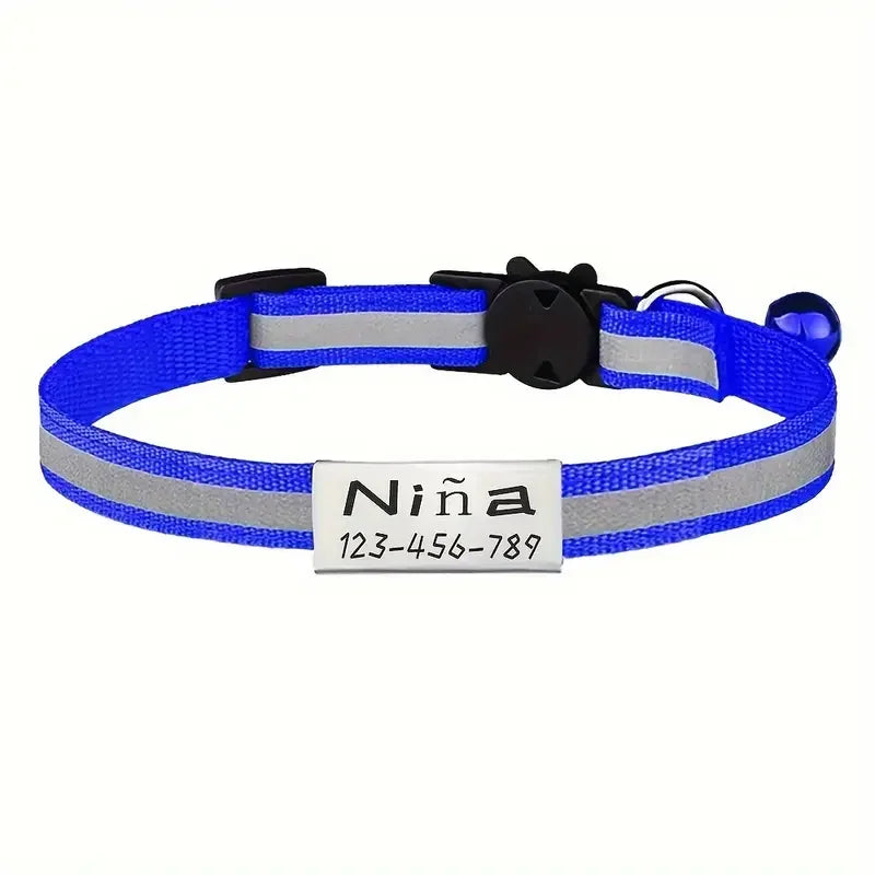 Personalized Free Engraving Reflective Cat Safety Buckle Collar Adjustable Custom ID tag Nylon Puppy Kittens Necklace