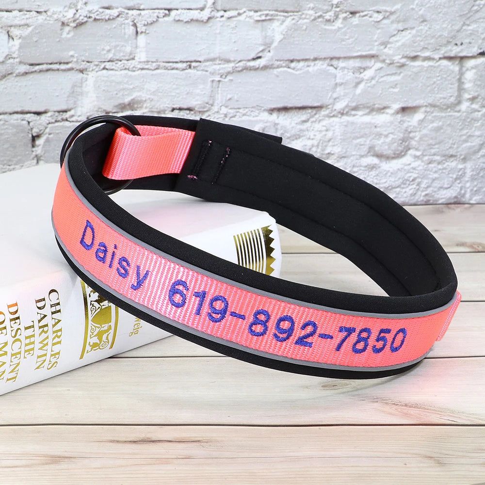 Reflective Custom Dog Collar Personalized Embroidery Pet Puppy Cat Collar Embroidered Phone Name For Small Medium Large Dog