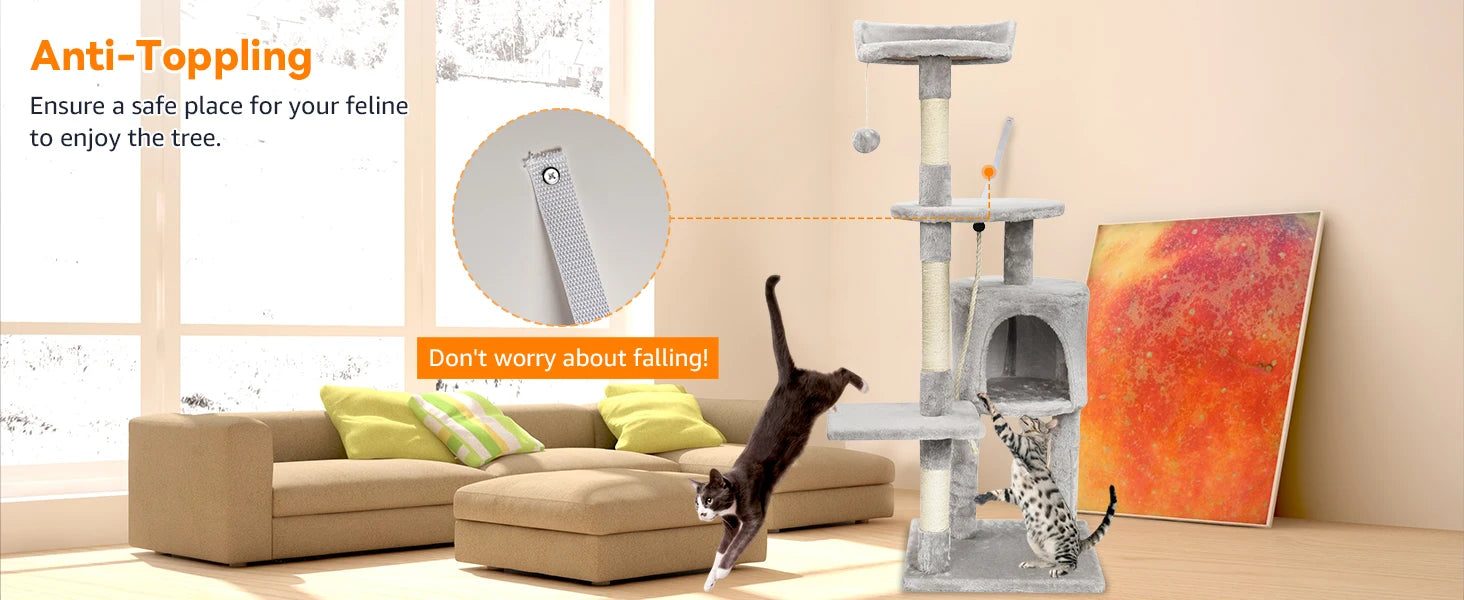 Passerscat Cat Tree Cat Tower With Toy For Indoor Cats Multi-Level With Scratching Posts Cat House Cozy Condo Padded Top Perches