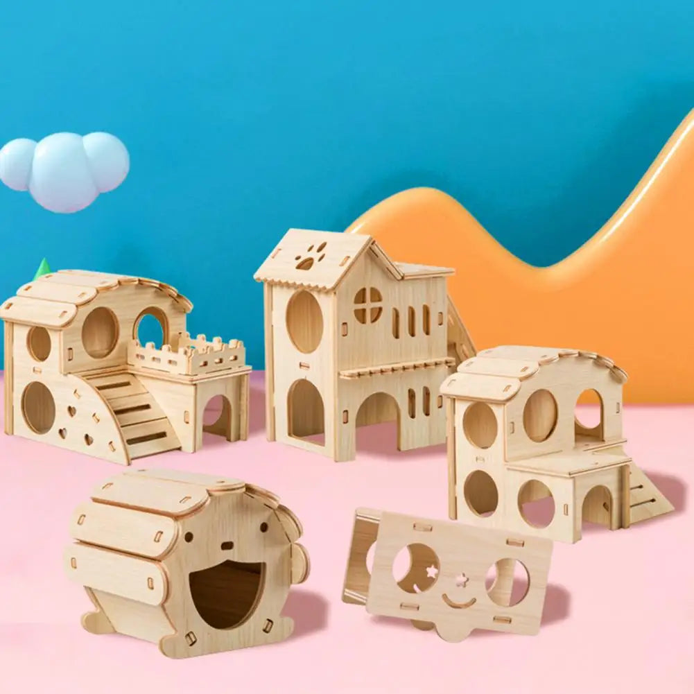 Wooden Hamster House Swing Sleeping Nest, Multi-Holes, Breathable Double Layer, Fun Toys, Small Pet Supplies