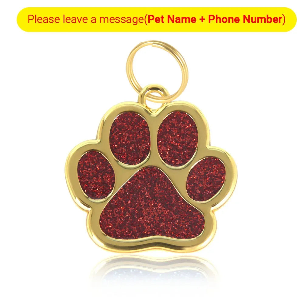 Personalized Collar Pet ID Tag Custom Free Engraved Cat Dog Puppy Name Necklace Gold Paw Glitter Pendant Pet Accessories 3CM