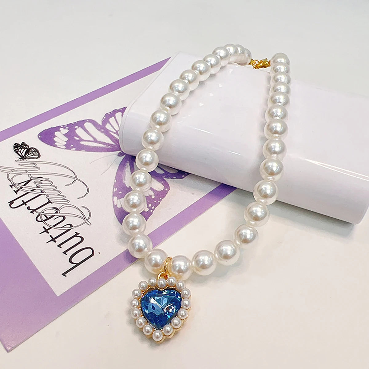 Luxury Pearl Pet Collar Pet Cat Dog Collar Love Pendant Pet Supplies Love Crystal Collar Kitten Collar Cat Necklace