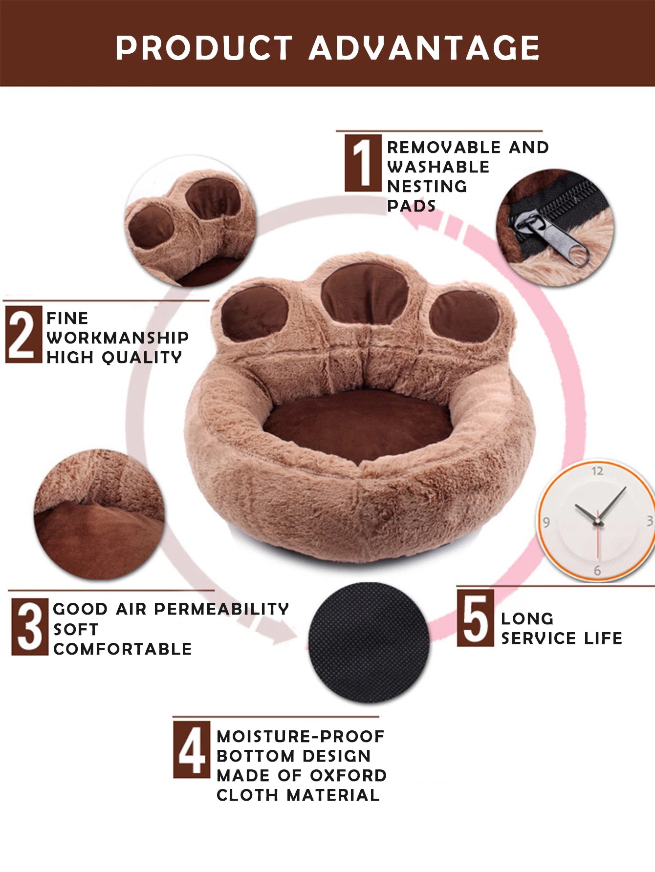 Super Soft Pet Nest for Large Medium Small Dogs Cats in All Seasons Removable Water Washing Dog Kennel Bear Paw Safety Pets Pad