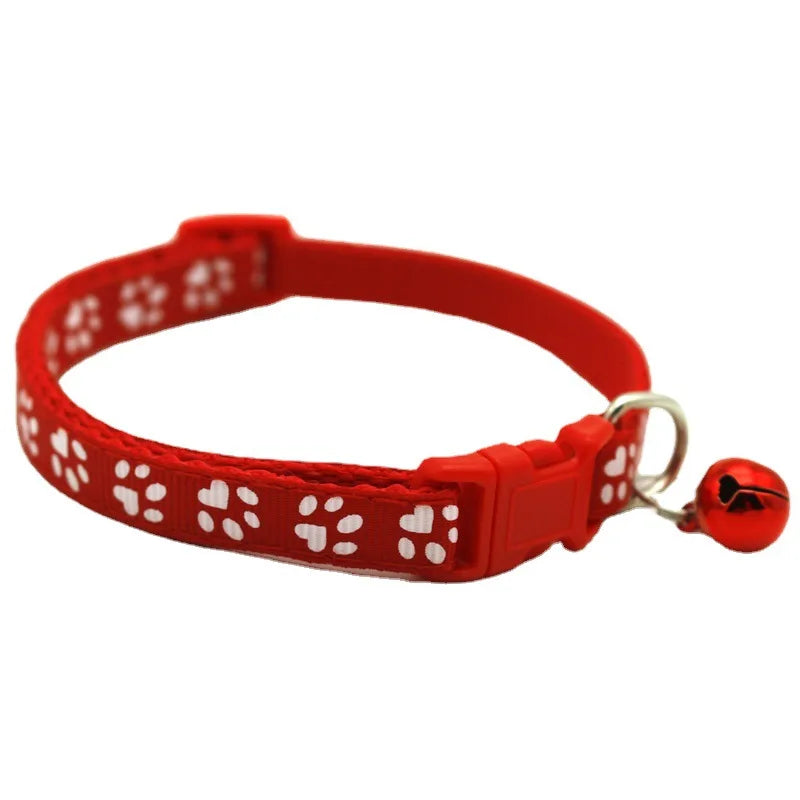 1pc Colorful Pet Pattern Small Dog and Cat Collar with Bell Adjustable Bowties Dog Bow Ties DIY Band Pet Collar With Footprint