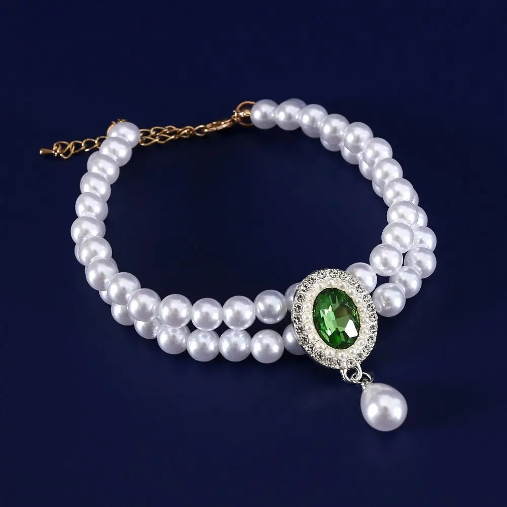 Pet Accessories Double Layer Pearl Pet Necklace Sweet Flower Pendant Cat Neck Chain Adjustable Pet Pearl Collar For Cats Puppy