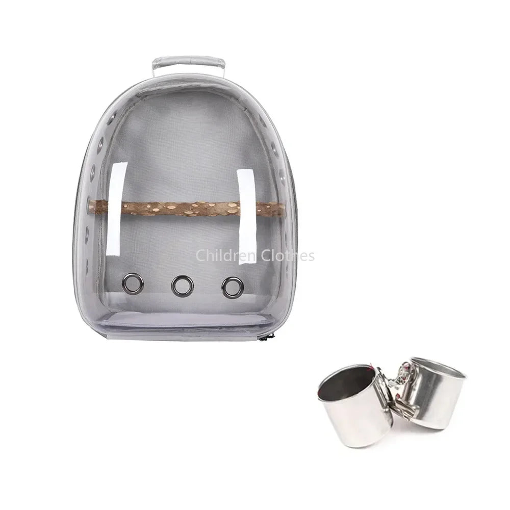 Bird Carrier Space Bag Parrot Backpack with Prech and Feeder Cups for Parakeet Cockatiel Bunny Travel Acrylic Portable Pet Cage