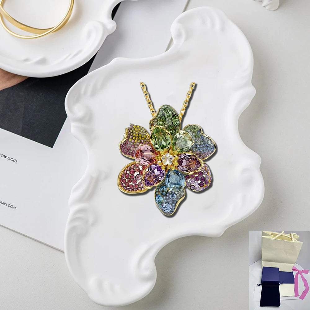 New Mixed Cut Flower Colored Diamond Set Necklace Jewelry High End Niche Cat Accessories Gift