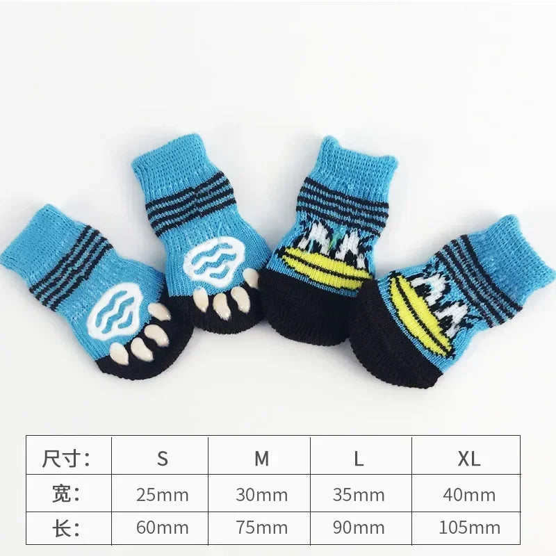 4 Pcs/set Cat and Puppy Shoes Of Cute Pet Dog Socks with Printed Non-slip To Protect and Prevent Dirt Warm Pet Puppy Socks