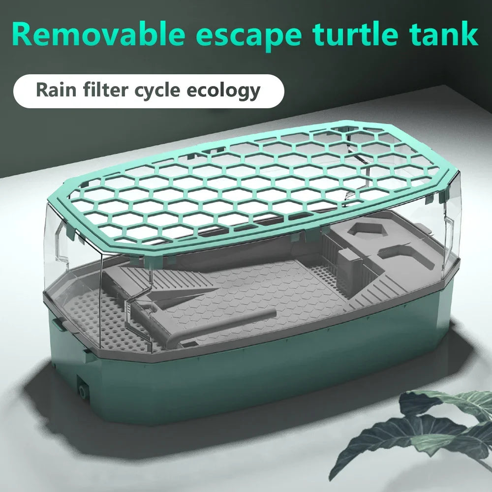 Turtle Habitat Tortoise Feeding Boxes with Basking Platform Reptiles Tortoise Vivarium Box Aquarium for Turtles Tank Feeding Box