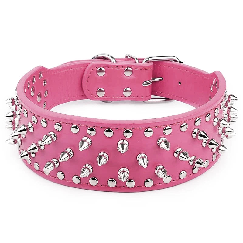 2inch Wide Skull Spiked Studded Leather Large Dog Collars for Medium Large Breeds Pitbull Mastiff Boxer Bully Dog Harness