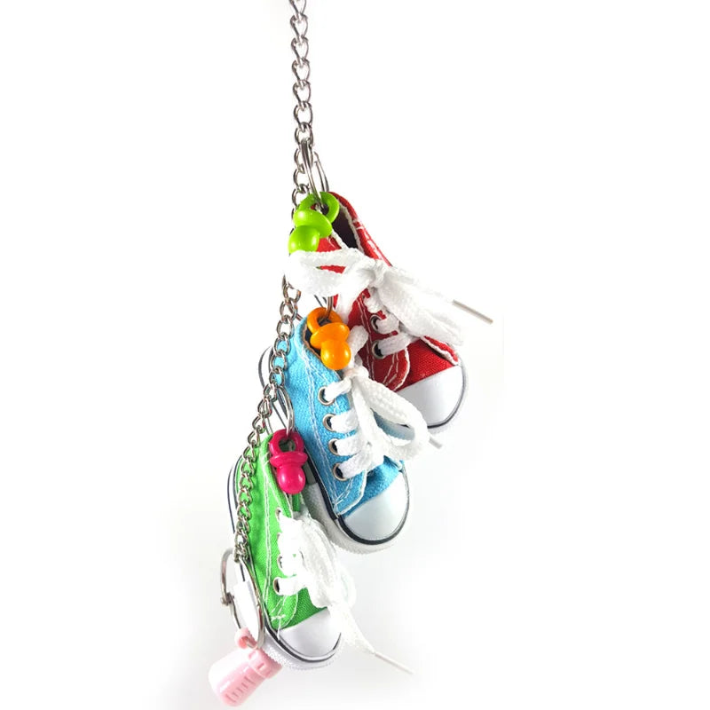 Mini Canvas Shoes Parrot Bird Toys Pet Bird Shoe Cage Decoration Standing Climbing Toy Parrot Bird Cage Pet Shoes Parrot Toys