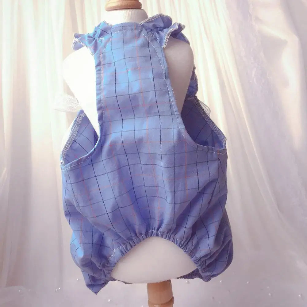 Summer Cat Dresses Bowknot Tie Plaid Pattern Cats Dogs Dress Lantern Bottom Sleeveless Kit Puppy Skirt Pet Clothes For Outdoor