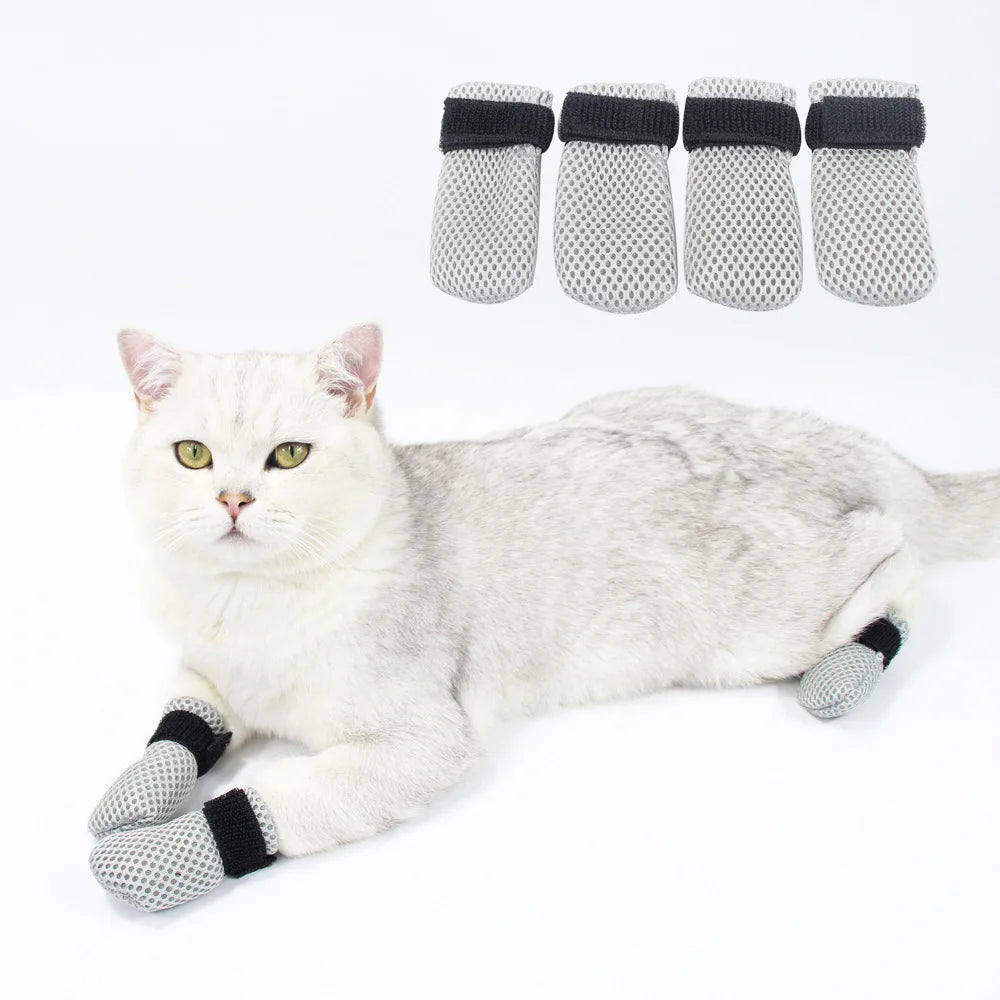 Cat Socks Anti-Scratch Protective Cats Shoes Soft Breathable Home Pet Booties With Secure Velcro Fit Noise Free Pet Supplies