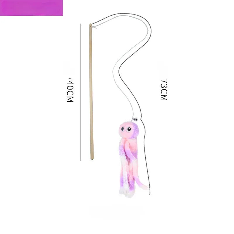Cat Teaser Wands Three-section Telescopic Fishing Pole Wand Kitten Funny Catcher Teaser Stick Rod Interactive Stick Teaser Toys