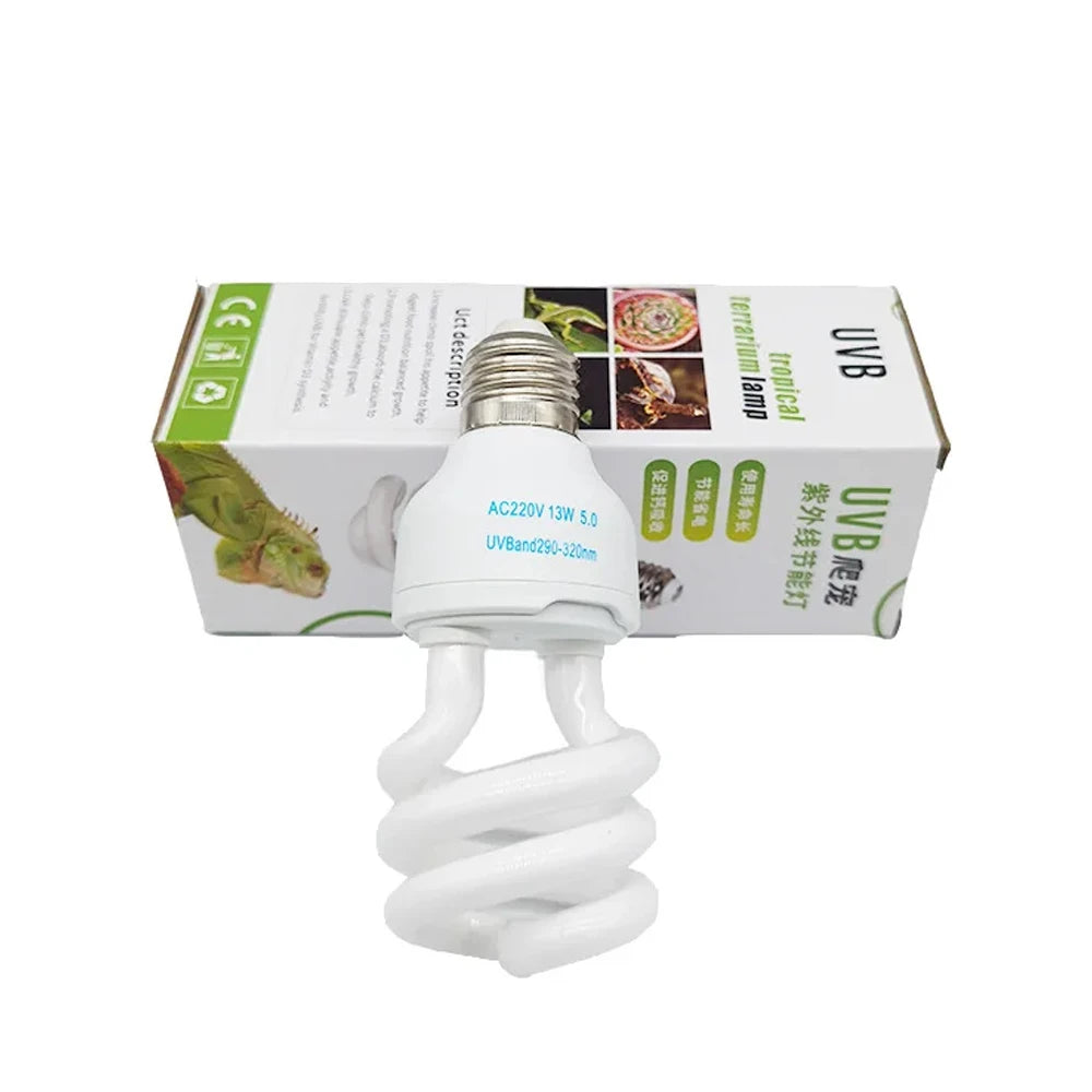 13W 26W UV Heating Bulb Light Energy Saving Reptile Accessories Terrarium E27 UVB5.0 UVB10.0 Lizard Calcium Supplement Lamp