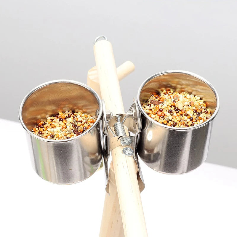 1PC Parrot Feeding Bowl With Clamp Holder Stainless Steel Pet Birds Food Dish Parrots Cage Accessories Drinking Feeder