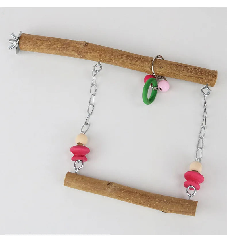 Natural solid wood parrot specific swing bird cage suspension ring suspension bridge swing pet bird toy accessories