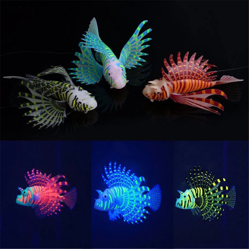 Artificial Luminous Lionfish Fish Tank Landscape Silicone Fake Fish Glow In Dark Aquarium Decoration Aquarium Decoration