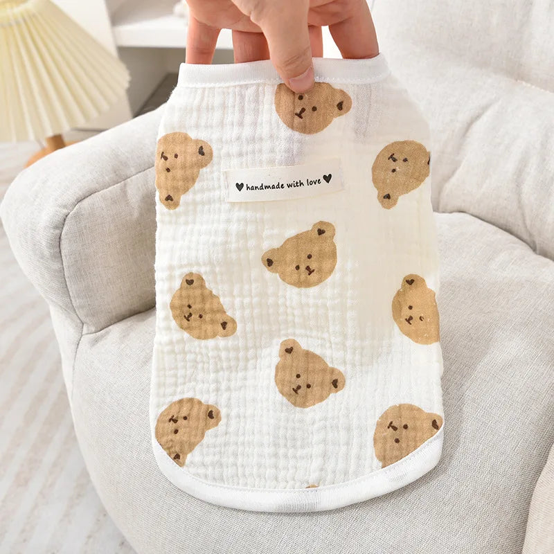 Summer Thin Dog Vest Breathable Cool Puppy Vest Sleeveless Cotton Gauze Dog Vest Cute Pet Clothes Cat Sun Protection Dog Clothes