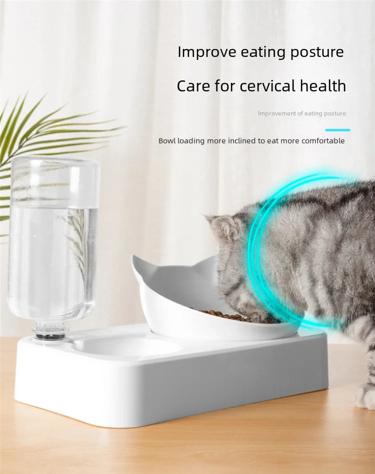 Double Bowl Automatic Watering Pet Anti-overturn Rice Plastic Cat Dog Food Bowl Cats Dogs Pet Tableware