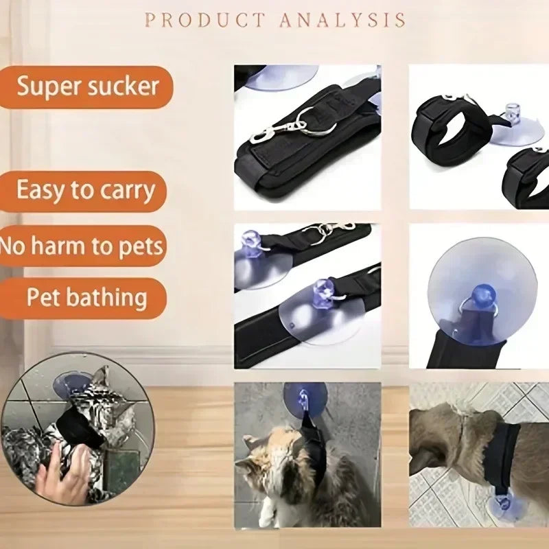 1x Pet Shower Fixed Collar Cat Dog Beauty Bath Traction Belt Suction Cup Fixed Adjustable Necklace Pet Kitten Restraint Supplies