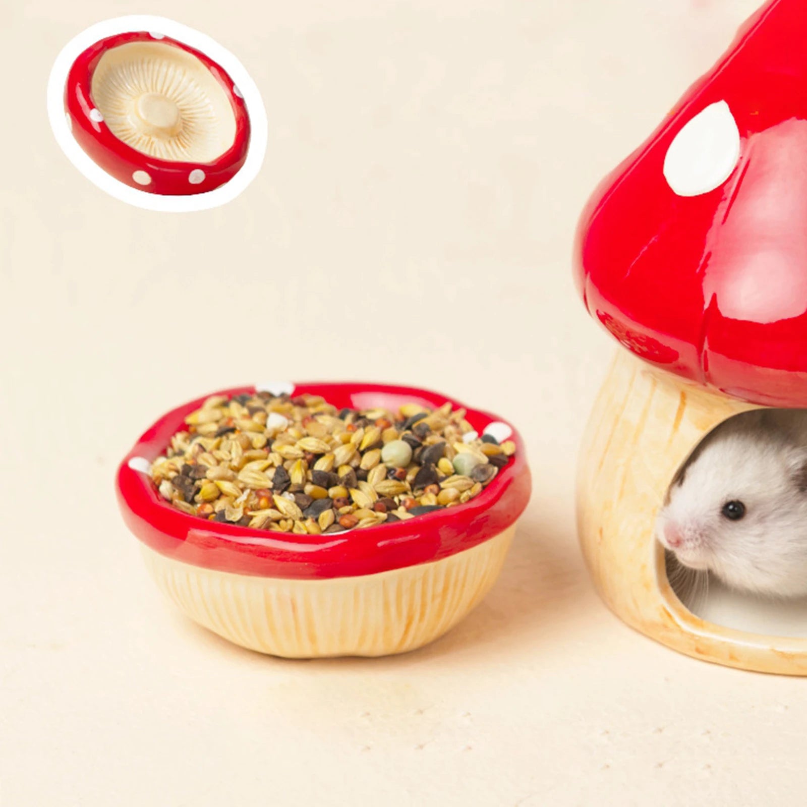 Ceramic Hamster House for Small Animals Outdoor Mushroom Cave Small Animal Food for Home Hamster Keeping Gigts