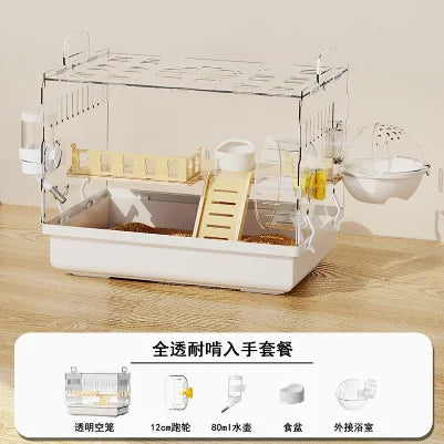 ‌Large Acrylic Hamster Cage - Transparent Luxury Villa Habitat for Golden Hamster Easy Clean Small Animal House with Accessories