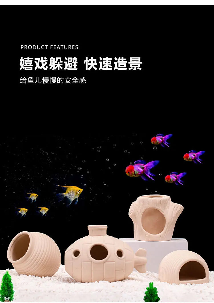 Clay Aquarium Decoration Ceramics Fish Tank Landscaping Shrimp Shelter Spawning Tank Breeding House Cave Pottery Pot Ornaments