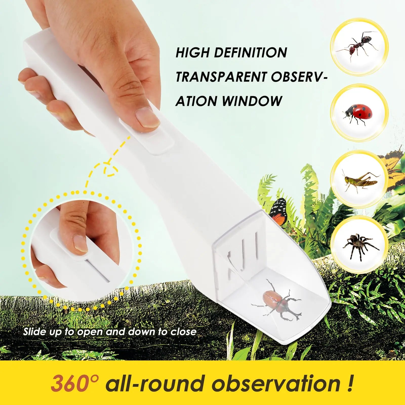 Bug Catcher for Kid Quick Release Insect Catching Tool Humane Insect Observer with Clear Window Nature Exploration Stem Bug Trap