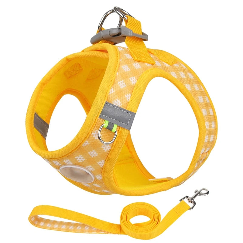 Comfortable Plaid Dog Harness with Leash Stylish Polyester Pet Vest for Small to Medium Dogs for Outdoor Walks and Activities