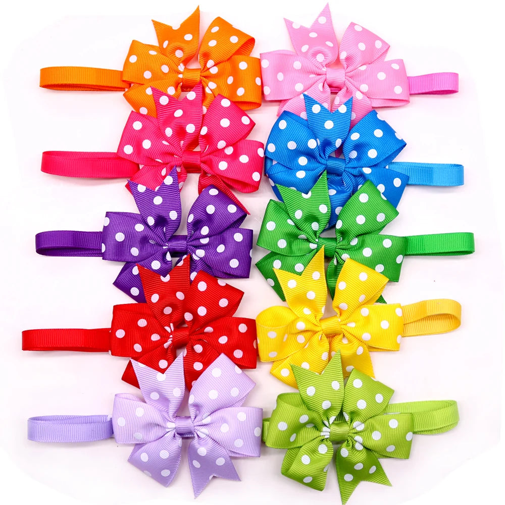 50pcs  Dog Bowtie Dot Solid Bow Tie Collar For Small Dogs  For Dog DIY Bowties Necktie Pet Grooming Accessories For Small Dogs