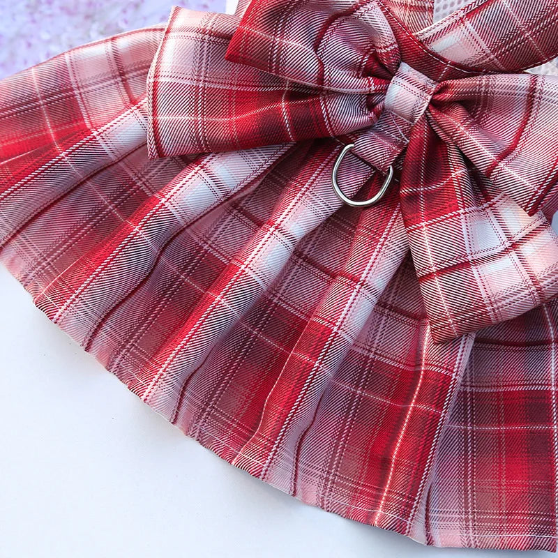 Bow Dog Collar Skirt Cute Pet Harness with Breast Strap Traction Rope Cat Dogs Clothes Harness Vest Princess Tutu Dress Skirt