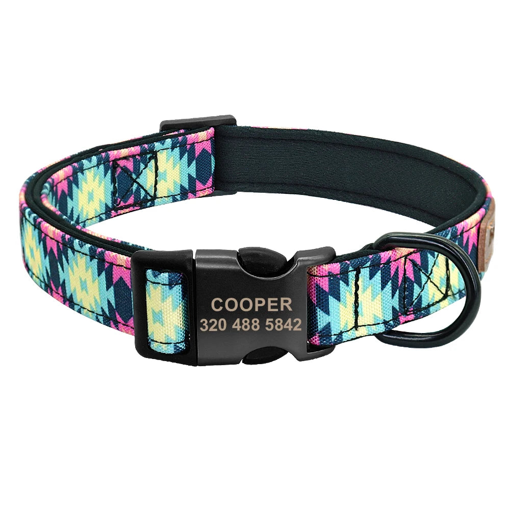 Personalized Dog Collar Nylon Dog Buckle Collars Printed Plaid Pet ID Collars Metal Buckles For Small Medium Large Dogs S M L