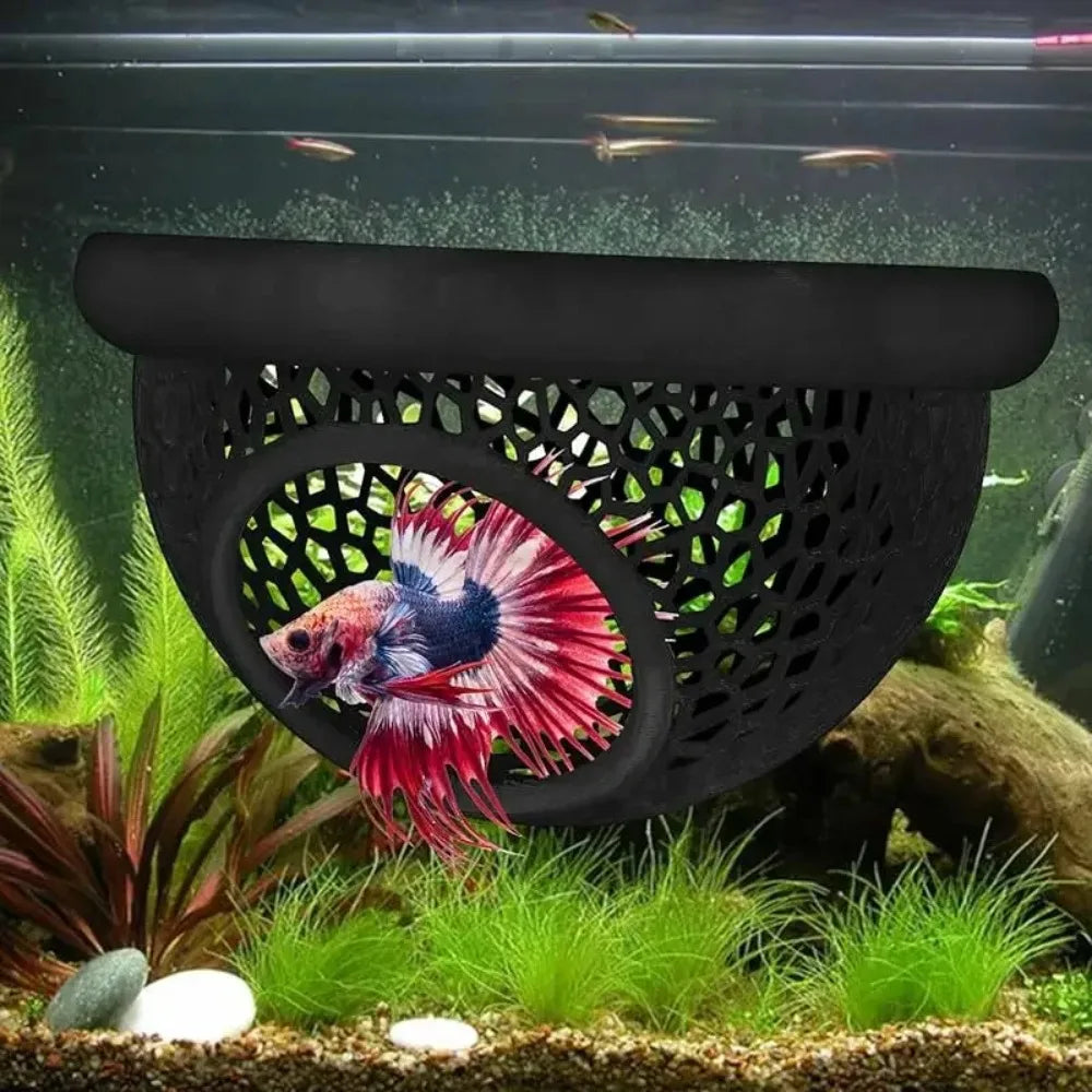 3-in-1 Aqaurium Floating Cave Fish Shrimp Hideout Shelter Hammock Feeding Ring & Resting Spot for Betta Small Aquatic Pets