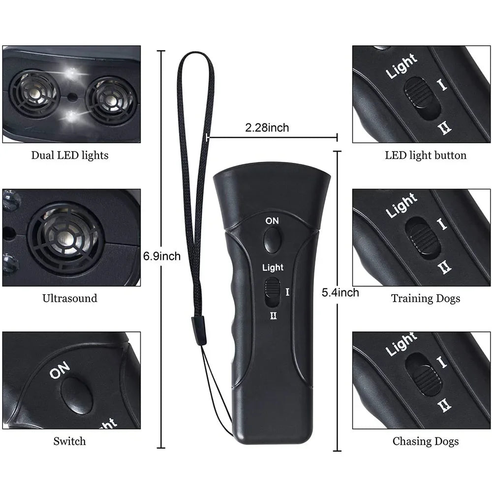 Dog Repeller Anti Barking Stop Bark Training Device Outdoor LED Ultrasonic Pet Trainer Repellents Whistle with Flash Light Dogs