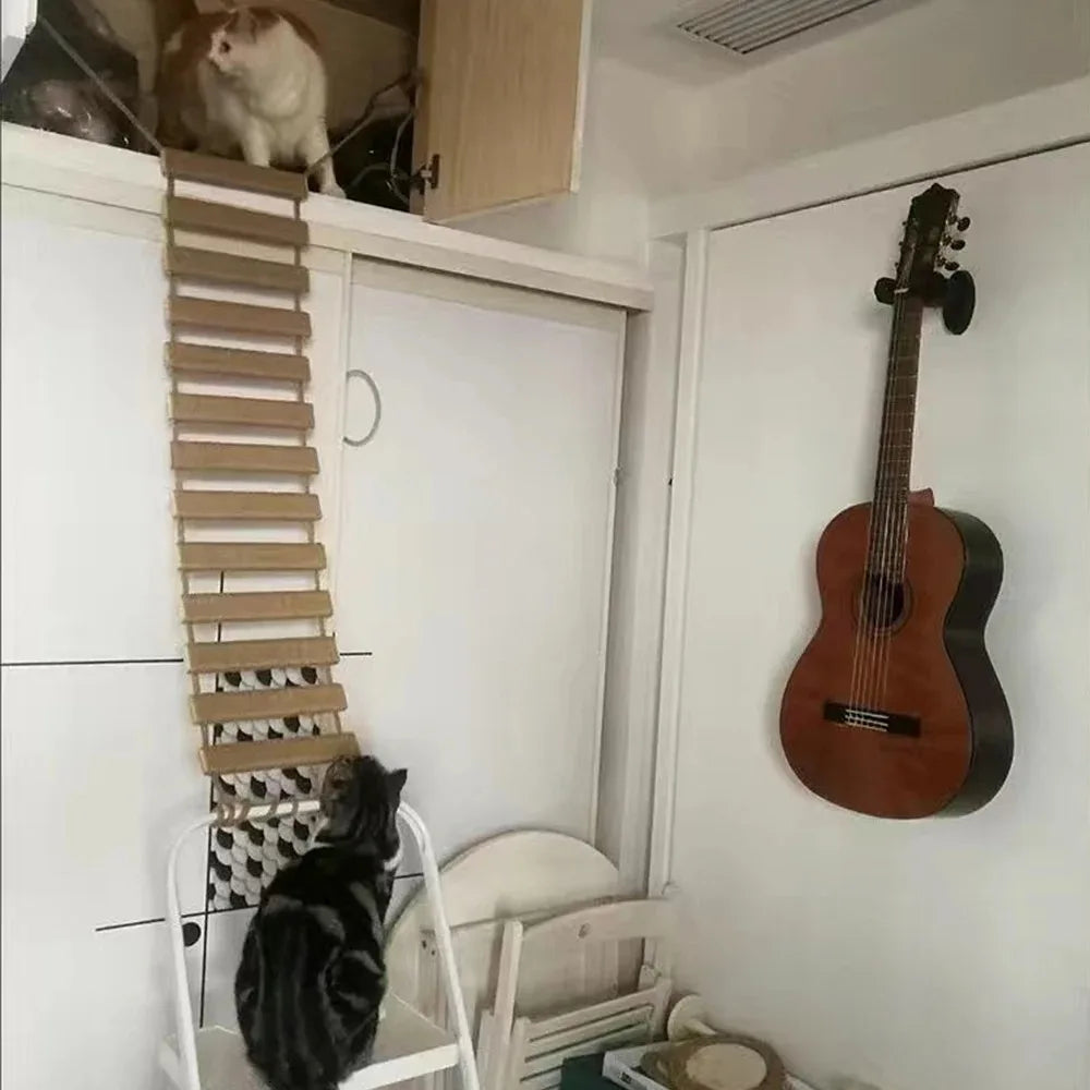 Cat Climbing Ladder Bridge for Cats Cage Sisal Wooden Rope Ladder Pet Furniture Kitten Climber Scratching Post Kitten Toys Tree