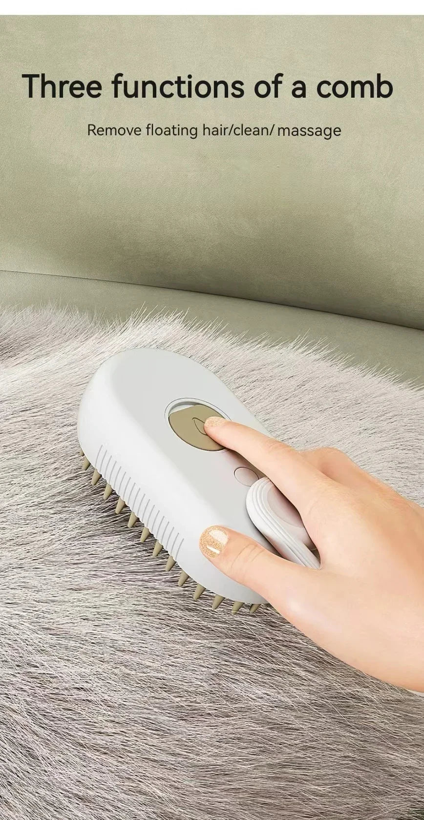3-in-1 Dog Hair Brush Cat Hair Electric  Anti Flying Pet Cleaning Brush Steam Spray Massage Hair Removal Comb
