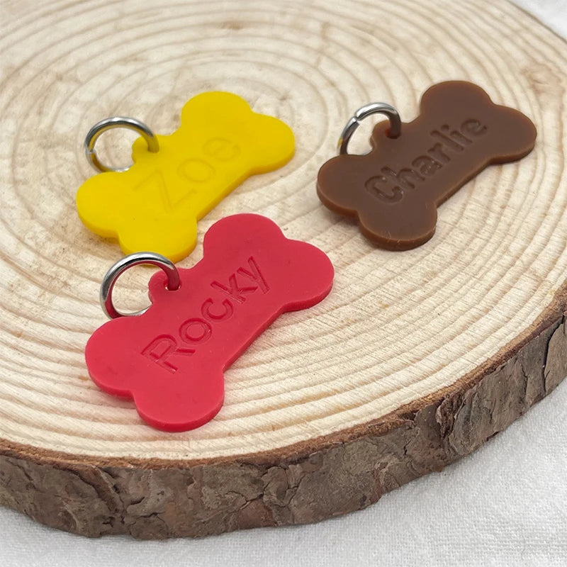 2024 Silicone bone shape Pet Anti-lost ID Tag Personalized Dog Collar Tag Engraved Name Custom Pendant Puppy Collars Accessories