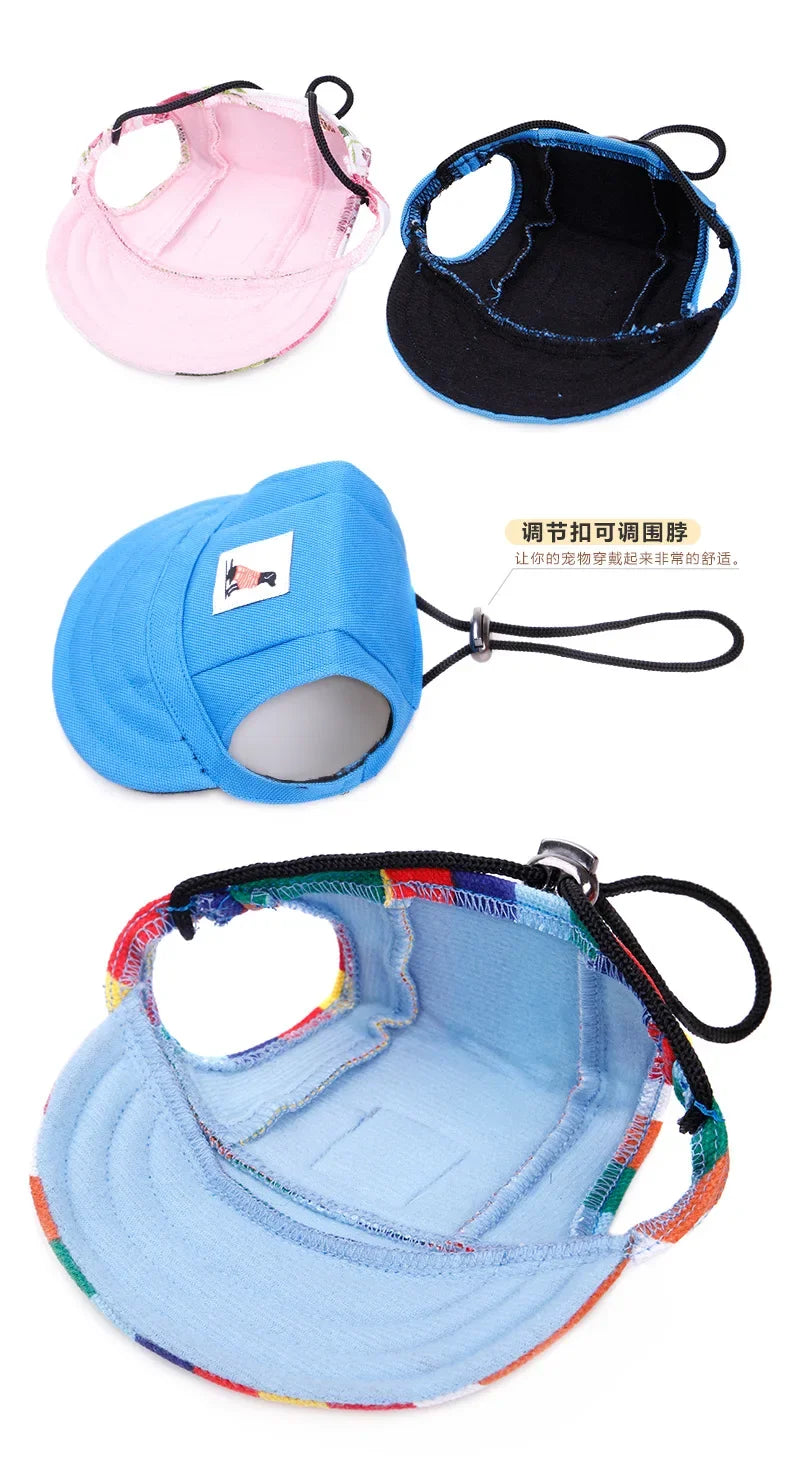 Dog Baseball Cap Hat with Neck Strap Adjustable Comfortable Ear Holes for Small Medium Large Dogs in Ourdoor Sun Protection