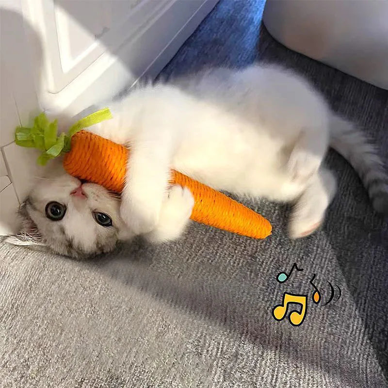 Cat Toy Carrot Sound Bite Resistant Paper Rope Clean Teeth Interactive Chew Toys Cat Kitten Built-in Bell Small Animals Pet Toys
