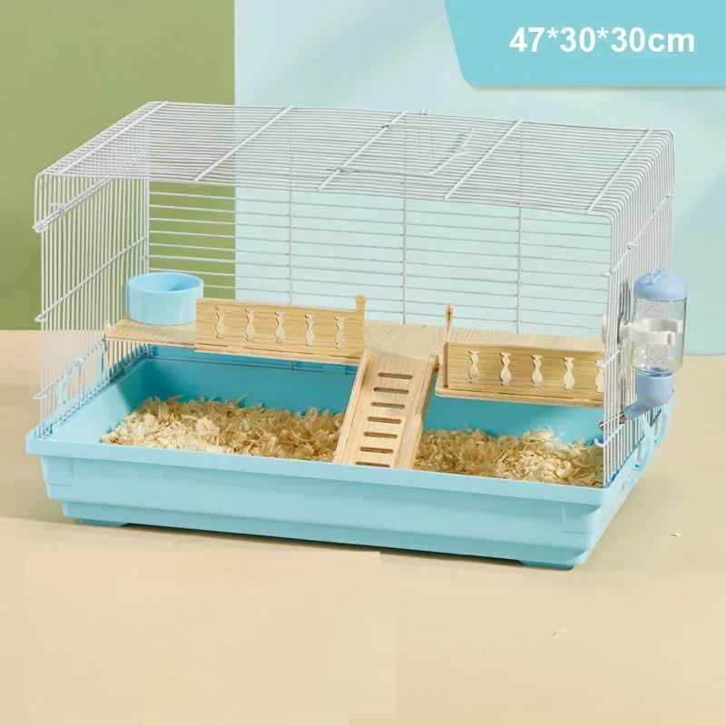 Luxury Hamster Cage Large Space Villa Two Layer Platform Small Animal Hedgehogs Guinea Pig House Stairs Running Wheel Toy Set