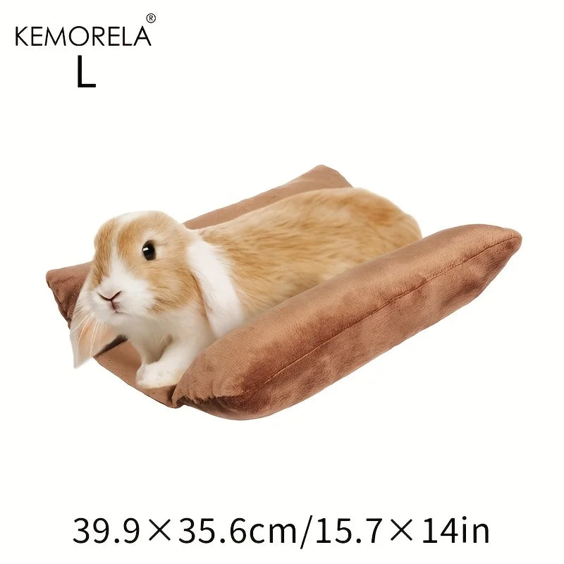 KEMORELA Rabbit Bed Thick Soft Concave Bed Throw Blanket Plush Pad With Cotton Lounger Pillow Small Pet Flip Flop Pad For Indoor