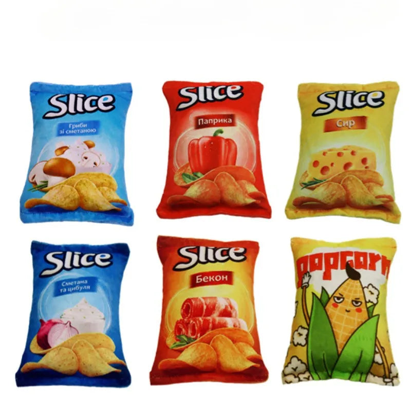 1pc Pet Chew Toy Novelty Plush Potato Chips Dogs Cats Interactive Squeaky Toy Plush Material Teething Play Toys for All Breeds