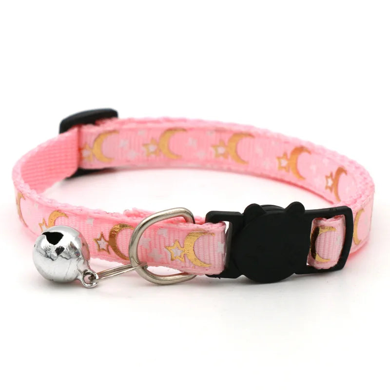 Cat Dog Collar Gold Color Stars and Moon Pet Collar with Bell and PP Material Separator Reflecting Safety Bucket Solid Safe