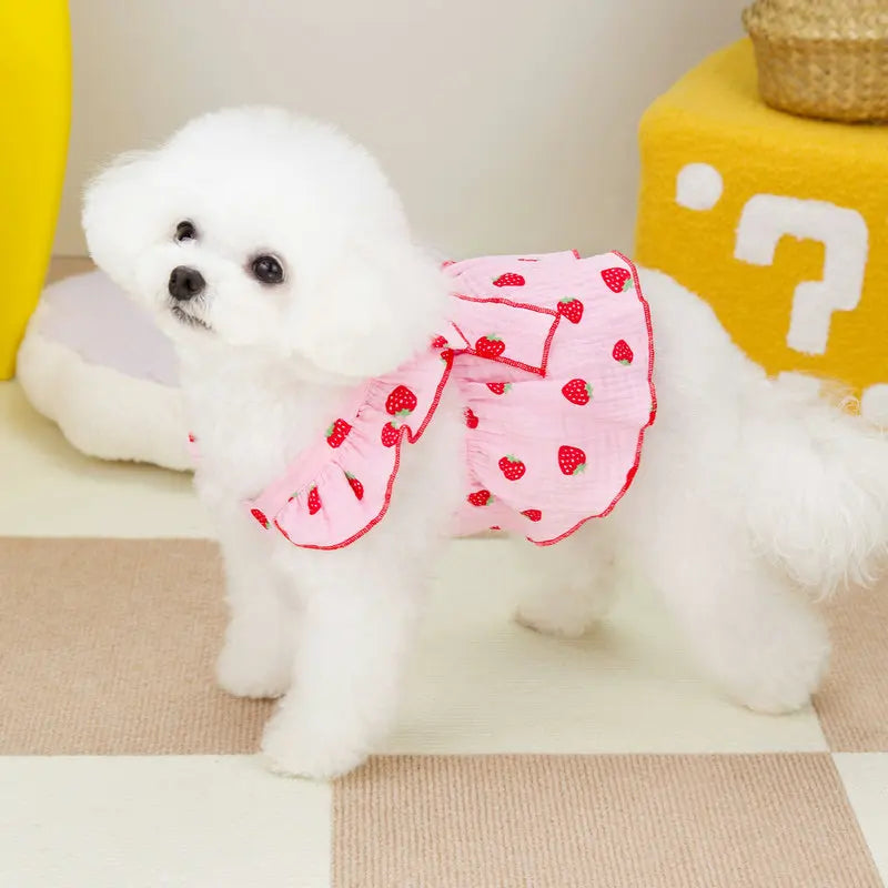 Strawberry Print Pet Dog Dress 2025 Dog Clothes Cute Bow Summer Puppy Costume Chihuahua French Bulldog Clothing Cat Dog Swimsuit