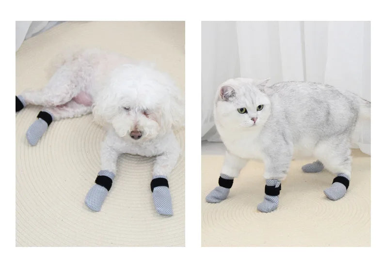 Cat Socks Anti-Scratch Protective Cats Shoes Soft Breathable Home Pet Booties With Secure Velcro Fit Noise Free Pet Supplies