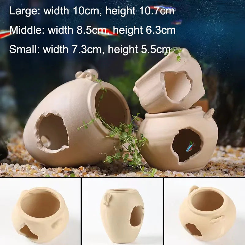 Aquarium Decoration Pottery Scorpion House Canister Fish Tank Ceramic Fish Shrimps Shelter House Simulation Stone Decor