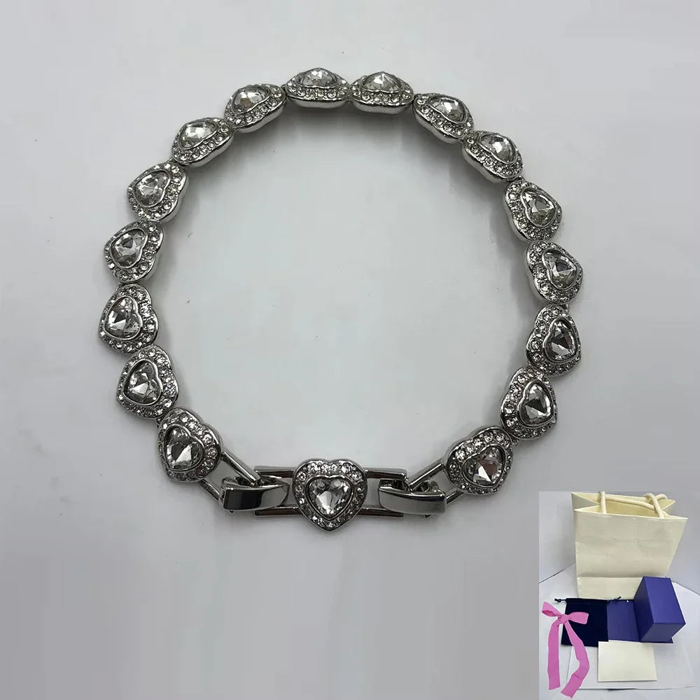 2025 New Ariana Grande Tennis Mixed Cut Heart Shaped Diamond Set White Bracelet Romantic Charm Accessories Gift